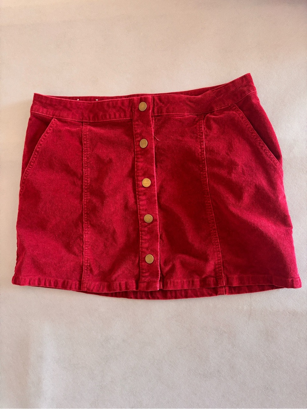 Altar'd State Burgundy Button-Front Corduroy Mini Skirt